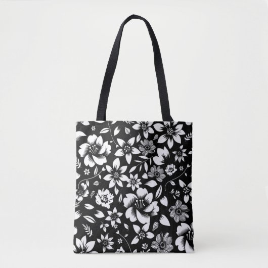 Zwart Wit Moderne Bloembladeren Blowing Print Tote Bag (Voorkant)