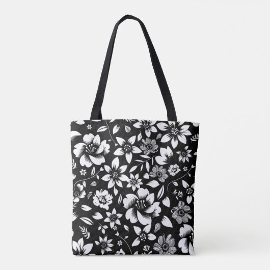 Zwart Wit Moderne Bloembladeren Blowing Print Tote Bag (Achterkant)