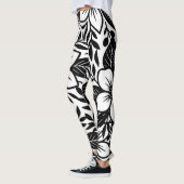 Zwart Wit Moderne Bloemen Elegante Tropische Bloei Leggings (Links)
