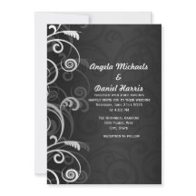 Zwart-wit moderne bloemen huwelijksuitnodigingen