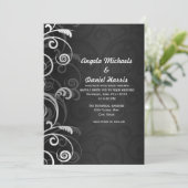 Zwart-wit moderne bloemen huwelijksuitnodigingen kaart (Staand voorkant)