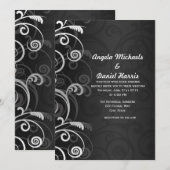 Zwart-wit moderne bloemen huwelijksuitnodigingen kaart (Voorkant / Achterkant)