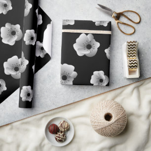 Zwart-wit moderne bloemen minimalistisch patroon cadeaupapier