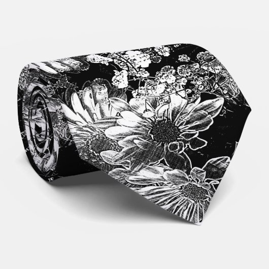 Zwart-wit moderne bloemenprint stropdas (Opgerold)