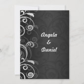 Zwart-wit moderne bloemige bruiloftsreceptie kaart (Achterkant)