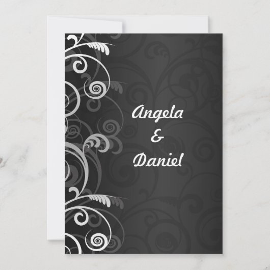 Zwart-wit moderne bloemige bruiloftsreceptie kaart (Achterkant)