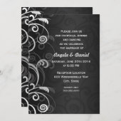 Zwart-wit moderne bloemige bruiloftsreceptie kaart (Voorkant / Achterkant)