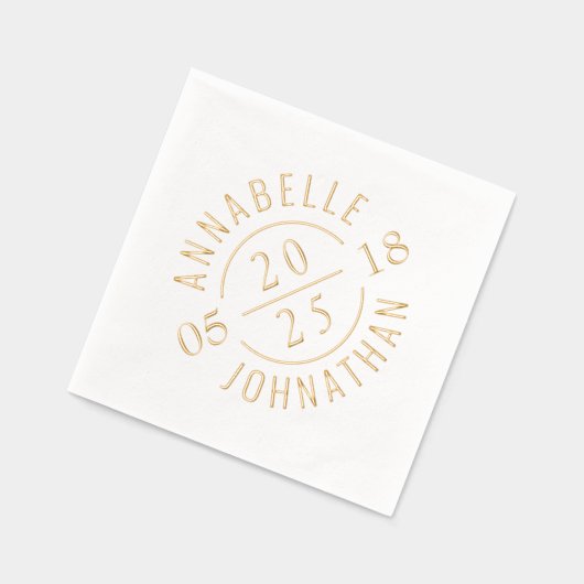 Zwart Wit Moderne Bruiloft Badge Namen en Datum Folie Servetten (Links)