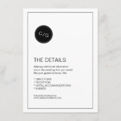 Zwart-wit moderne bruiloft details kaart (Voorkant)