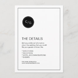 Zwart-wit moderne bruiloft details kaart