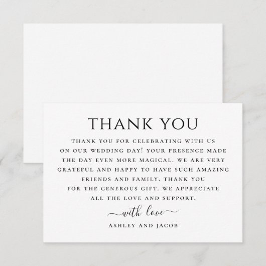 Zwart-wit moderne bruiloft. Eenvoudig schoon Bedankkaart (Voorkant / Achterkant)