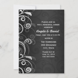 Zwart-wit moderne bruiloft repetitie diner kaart