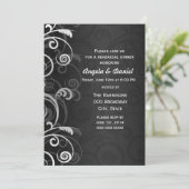 Zwart-wit moderne bruiloft repetitie diner kaart (Staand voorkant)