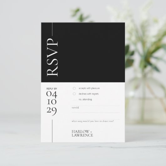 Zwart-wit Moderne Bruiloft RSVP Kaart (Staand voorkant)
