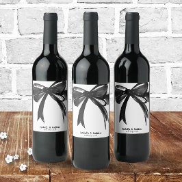 Zwart-wit Moderne Bruiloft Waterverf Bow Chic Wijn Etiket