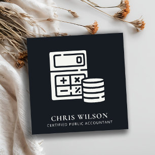 ZWART WIT MODERNE CALCULATOR MUNT ICON ACCOUNTING VIERKANTE VISITEKAARTJE