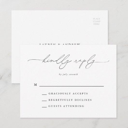 Zwart-wit Moderne Classic Bruiloft RSVP Briefkaart (Voorkant / Achterkant)