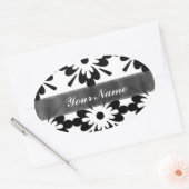 Zwart & wit moderne damast ovale sticker (Envelop)
