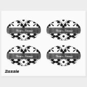 Zwart & wit moderne damast ovale sticker (Vel)