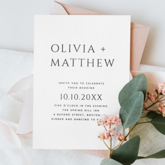 Zwart-wit moderne eenvoudige foto bruiloft + QR Kaart