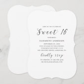 Zwart-wit moderne eenvoudige kalligrafie Sweet 16 Kaart (Voorkant / Achterkant)