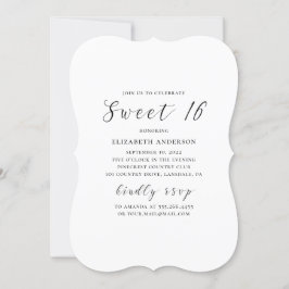 Zwart-wit moderne eenvoudige kalligrafie Sweet 16 Kaart
