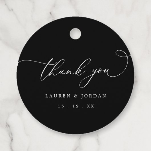 Zwart-wit Moderne Elegante Bruiloft Dank u Bedankjes Labels (Achterkant)
