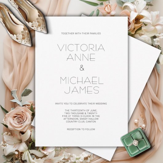 Zwart & Wit Moderne Elegante Huwelijksuitnodiging Kaart