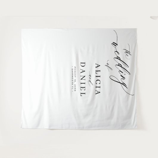 Zwart-wit moderne elegante trouwachtergrond wandkleed (Voorkant (horizontaal))