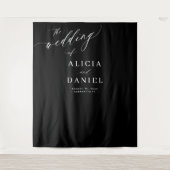 Zwart-wit moderne elegante trouwachtergrond wandkleed (Voorkant)