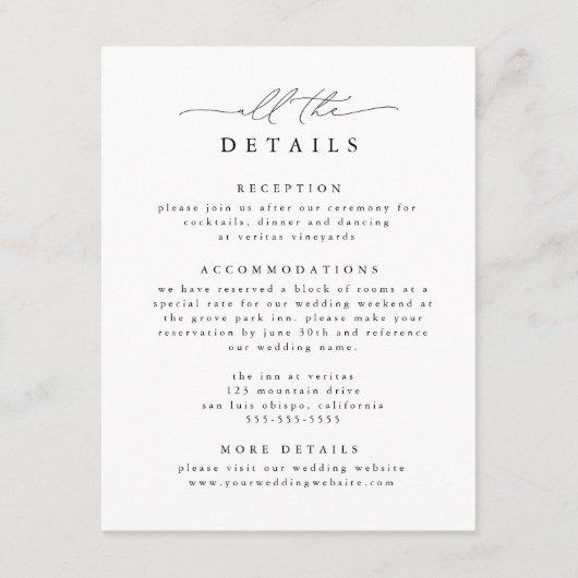 Zwart & Wit Moderne Elegante Trouwdetails Informatiekaartje (Voorkant)