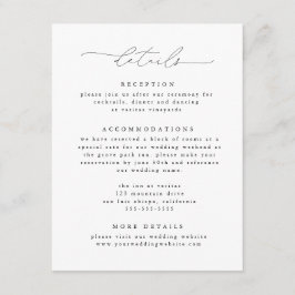 Zwart & Wit Moderne Elegante Trouwdetails Informatiekaartje