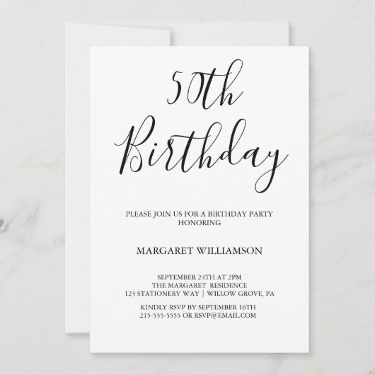 Zwart-wit Moderne Elegantie 50e Verjaardag Kaart (Voorkant)