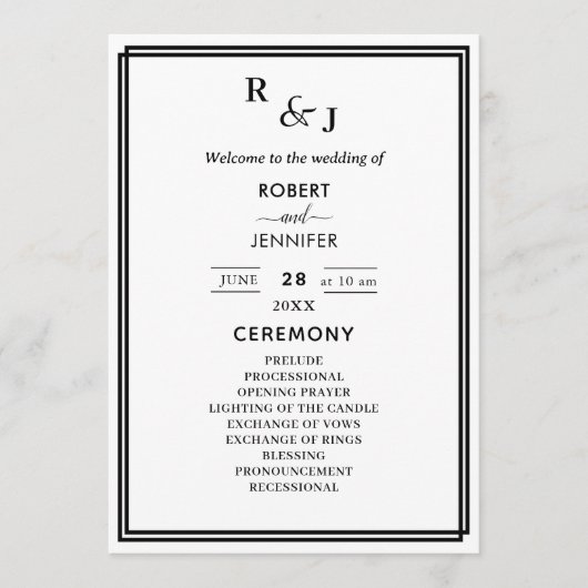 Zwart-wit moderne elegantie Border Wedding Programmakaart (Voorkant)
