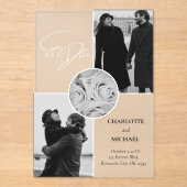 Zwart & Wit Moderne foto Huwelijk Save The Date Acryl Uitnodigingen (Voorkant)