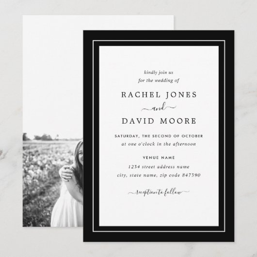 Zwart-wit moderne foto-huwelijksuitnodiging kaart (Voorkant / Achterkant)