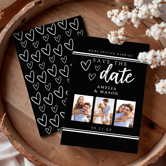 Zwart-wit moderne fotocollage save the date