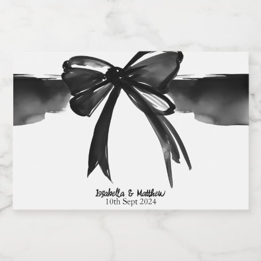 Zwart-wit Moderne Grote Schattigee Bow bruiloft gu Likeurfles Etiket (Enkel label)