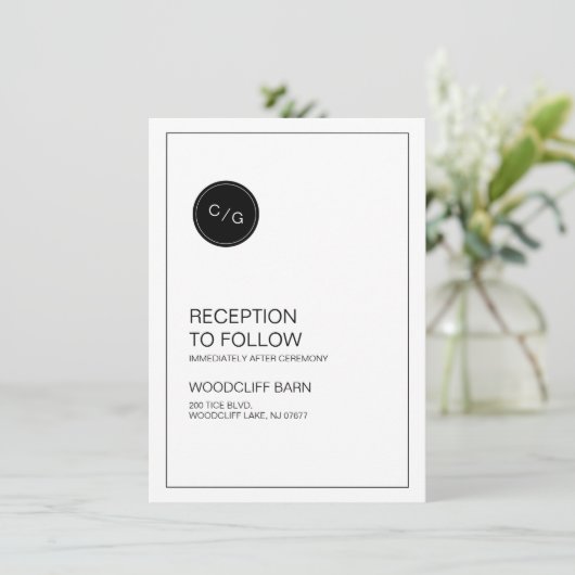 Zwart-wit moderne huwelijksreceptie kaart (Staand voorkant)