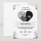 Zwart & Wit Moderne Huwelijksuitnodiging Kaart (Voorkant / Achterkant)