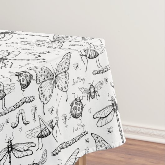 Zwart Wit Moderne Insecten Illustratie Liefde Bug Tafelkleed (Voorbeeld)