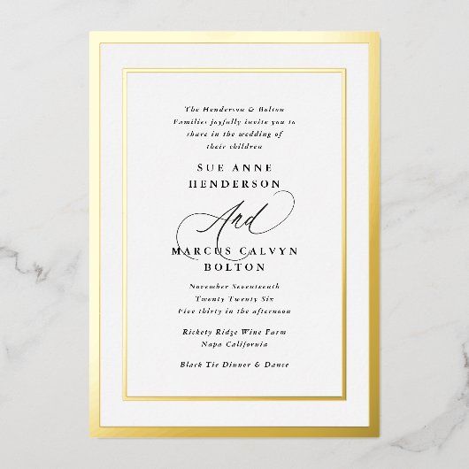 Zwart-wit Moderne Kalligrafie Folie Bruiloft Uitnodiging (Voorkant)