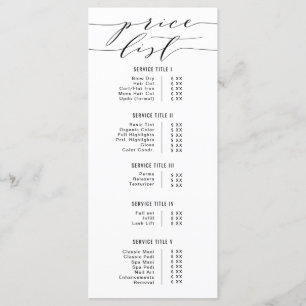 Zwart & Wit Moderne Kalligrafie Prijslijst Salon Menu