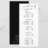 Zwart-wit moderne kalligrafie Salon Spa Prijs Menu (Voorkant / Achterkant)