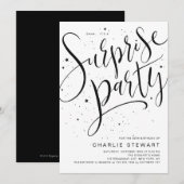 Zwart-wit Moderne kalligrafie Verrassingsfeest Kaart (Voorkant / Achterkant)