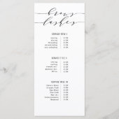 Zwart-wit moderne kalligrafie wenkbrauwen en wimpe menu (Voorkant)