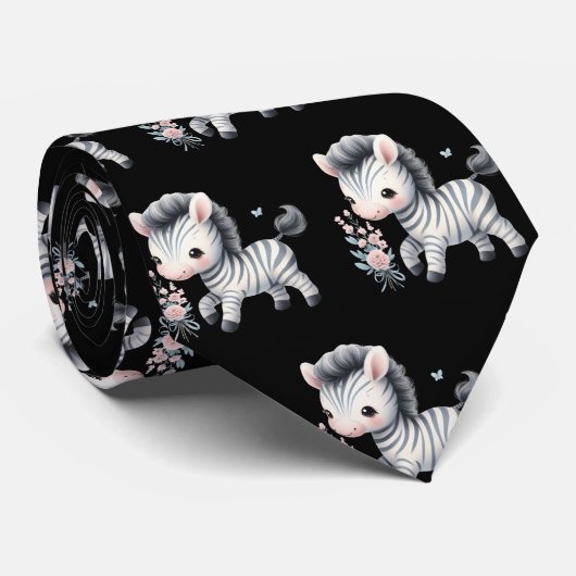 Zwart-wit moderne Kawaii cute zebra's Stropdas (Opgerold)
