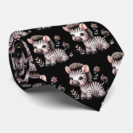 Zwart-wit moderne kawaii cute zebra's stropdas (Opgerold)