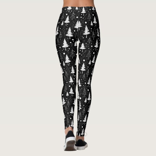 Zwart-wit moderne kerstbomen leggings (Achterkant)