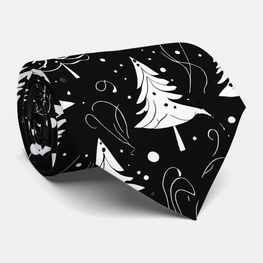 Zwart-wit moderne kerstbomen stropdas (Opgerold)